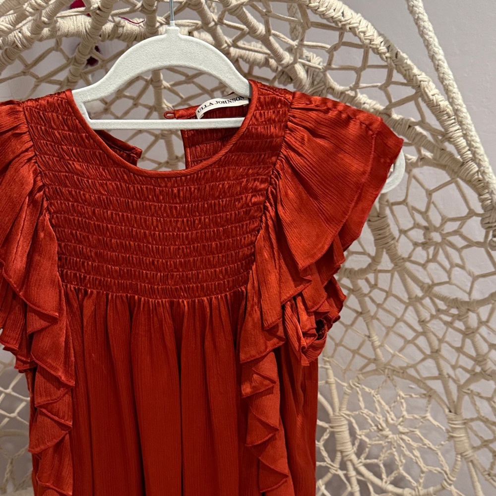 Ulla Johnson "Winnie" Elegant Red/Rust Ruffle Top